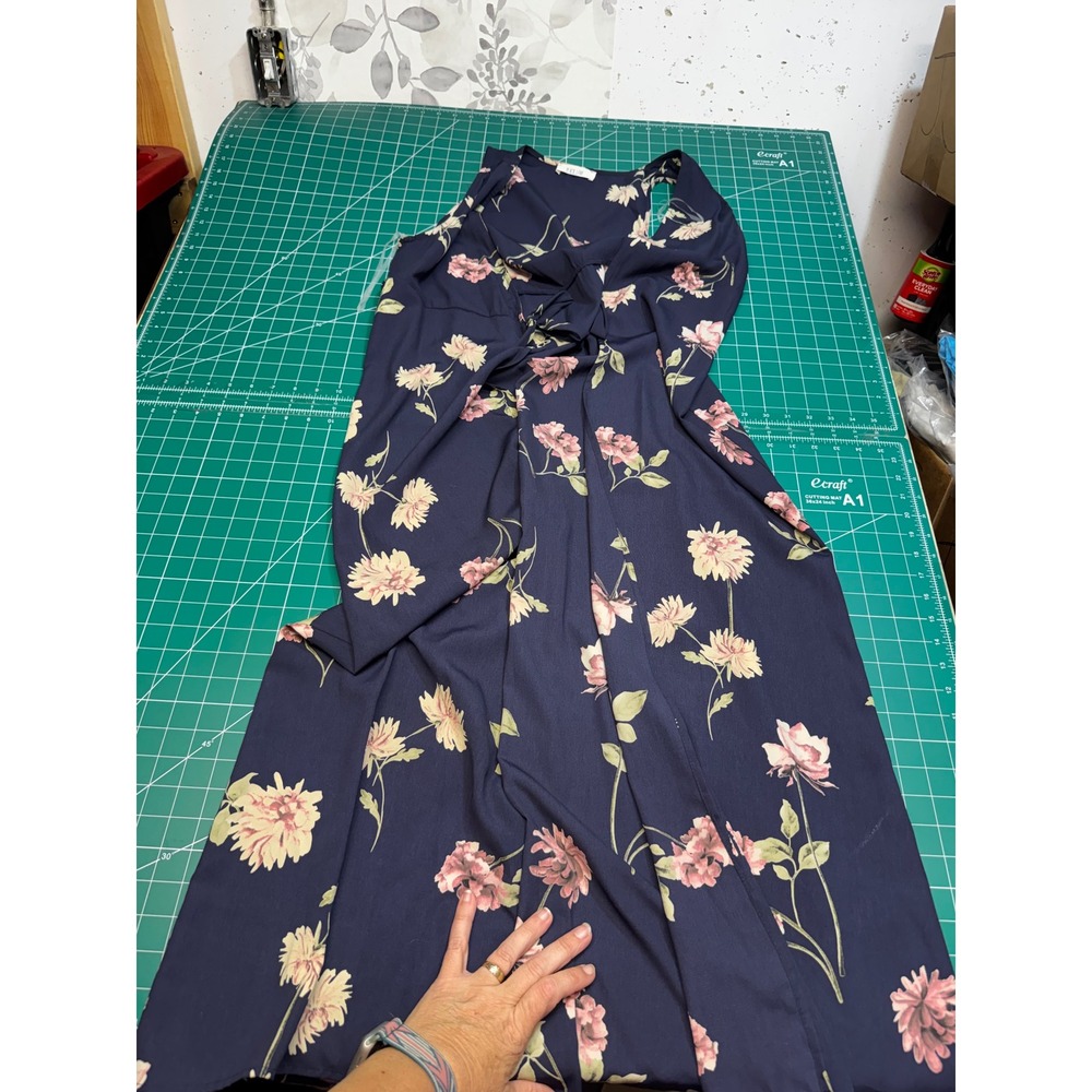 Peach Love California Navy Blue Floral Tie Front Sleeveless Maxi Dress L